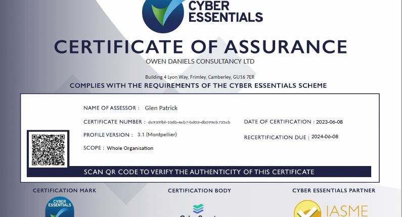 Cyber Essentials Security Certificate